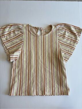 Madewell Textured Striped Flutter-Sleeve Top in Cream, Orange & Yellow XS